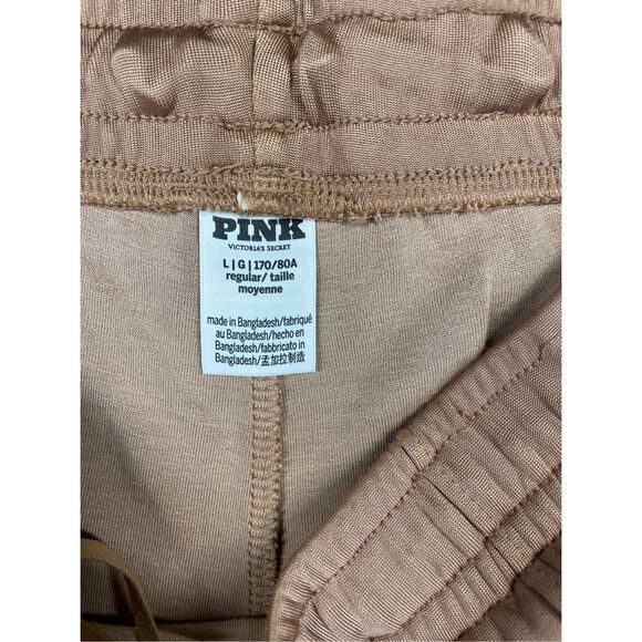 PINK Track Pants Women L Tan Side Stripe Lounge Athleisure Wide Leg Casual - Picture 9 of 13